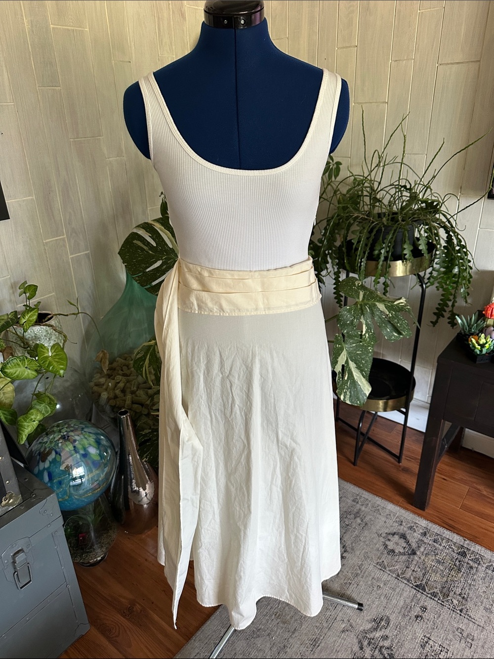 Zara Cream Wrap Midi Dress with Waist Sash